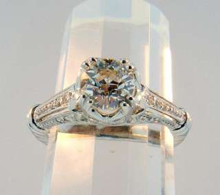   Diamond Ring Antique Art Deco Style 14k White Gold 1.21ctw sz 6.5