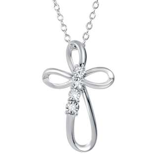 Journey Diamond Cross Pendant in Sterling Silver on an 18 inch Chain 