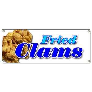 com FRIED CLAMS BANNER SIGN fry clam seafood shell fish bake sea food 