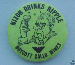 UFW NIXON DRINKS RIPPLE United Farmworkers Boycott Pin  