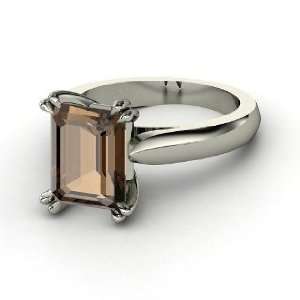    Julianne Ring, Emerald Cut Smoky Quartz Platinum Ring Jewelry