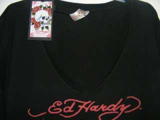 ED HARDY 77tattoo eagle lightning black low v neck XXL  