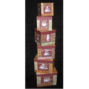 Coffee Theme Decorative Stacking Boxes   Set of 6 Square  