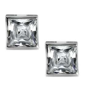   Bezel Basket Set Princess Cut Sterling Silver Men Stud Earrings  