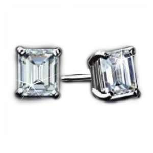    .20Ct Emerald Cut Diamond Solitaire Stud Earrings 14K Gold Jewelry