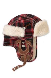 True Religion Brand Jeans Plaid Trapper Hat with Faux Shearling Trim 