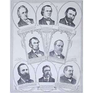  Crams 1887 Antique Print of Presidents Buchanan through Cleveland 