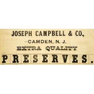 1883 Ad Joseph Campbell Camden Preserves Soups Jelly   Original Print 