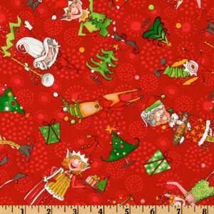  44 Wide Razzle Dazzle Elf Toss Red Fabric By The Yard 
