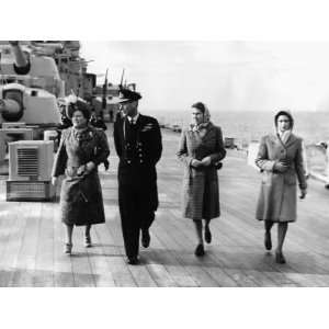 King George VI and Queen on the Deck of HMS Vanguard with Their 