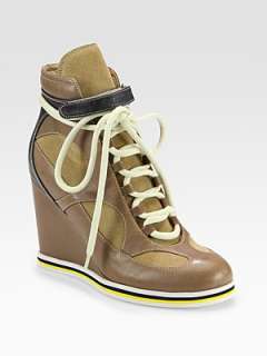 See by Chloe   Leather & Suede Wedge Velcro Hi Top Sneaker    