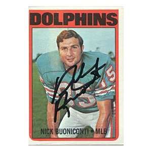 Nick Buoniconti Autographed/Signed 1972 Topps Card