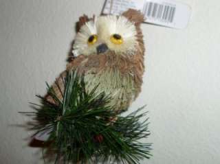 Owl Woodland Christmas Tree Ornament * on a sprig of Pine with berries 