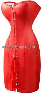 Red Vegan Leather CORSET Dress Clubwear Bustier Gothic L  