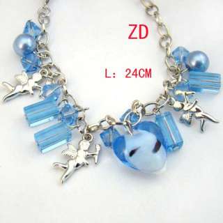A0333 Blue Heart glass Crystal Pearl bead Amor Bracelet  