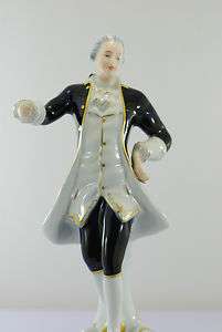 Handsome Royal Dux Porcelain Figurine in Cobalt & Gold  