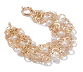   Row Pearl Textured Link Bracelet 14K Yellow Gold Clad Silver  