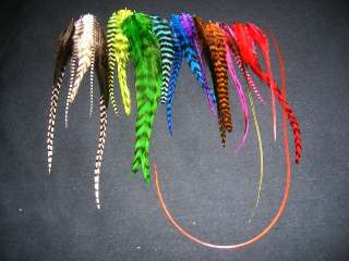 20 Long Hair Feather Extensions Grizzly Colorful Mix + 20 Clasp Salon 
