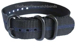   Nylon PVD Blue Black Stripe UTC Military Diver Watch Band Strap  