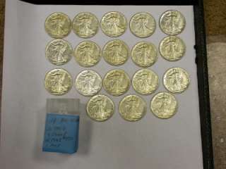 EIGHT TEEN AU WALKING LIBERTY HALF DOLLAR LOT ID#Y649  