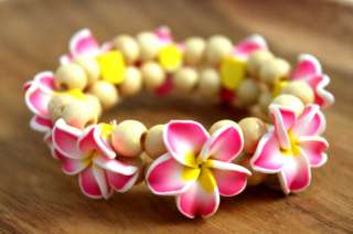   Plumeria Fimo Clay Bead Elastic Bracelet/Anklet Hawaiian Jewelry NEW