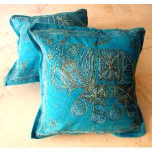 Turquoise Handcrafted Sequin Embroidery Ethnic Indian Elephant 