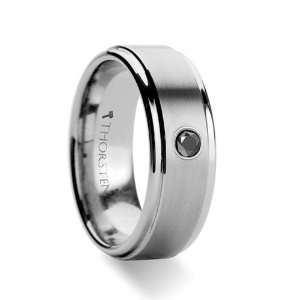  Brushed Center Tungsten Ring with Black Diamond   FREE Engraving 