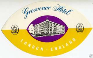 Grosvenor Hotel   LONDON ENGLAND   Old Luggage Label  
