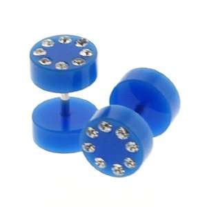  Blue Bling Bling Faux Plugs with Clear CZ   0G Fake Part 