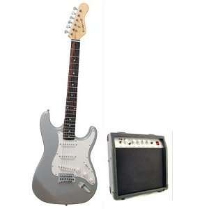  39 Inch Metallic Silver Electric Guitar Beginner Kit with 