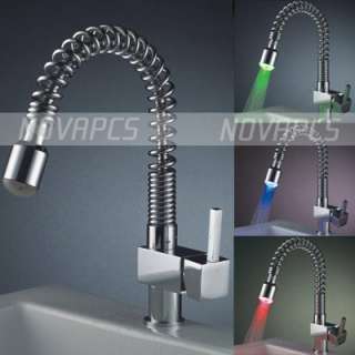 Chrome Kitchen Bathroom Waterfall Sink LED light Faucet Tap  
