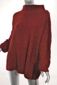   Hand Knitted CASHMERE Cable Mock Neck Sweater Berry OS Gorgeous  