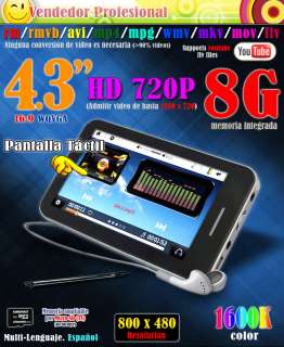   pantalla tactil 16 9 wqvga 1600k color hd720p admitir video