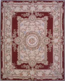 8x10 BURGUNDY NEEDLEPOINT AUBUSSON HAND KNOTTED WOOL AREA RUG CARPET 