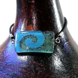  Rectangular Glass Bracelet   Light Blue Swirl Design