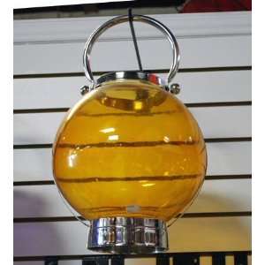  Amber Glass and Stainless Steel Globe Candle Holder