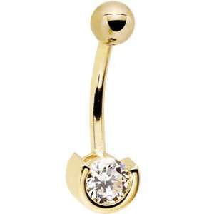    Solid 14k Yellow Gold Zirconia Solitaire Belly Ring Jewelry