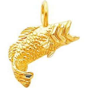  14K Gold Large Mouth Bass Fish Charm Jewelry