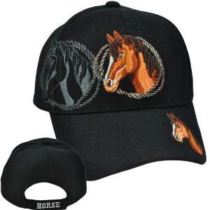 Horse Animal Cap Hat Cowboy Black Horseback Riding Polyester Velcro 
