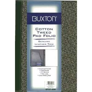  Buxton Cotton Tweed Pad Folio Genuine Leather Trim 