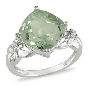  10k White Gold Green Amethyst and Diamond Ring,( .03 cttw 