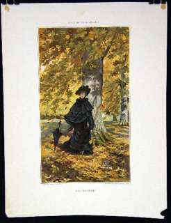   Print Victorian Lady Mourning Madeleine Lemaire Falling Leaves  