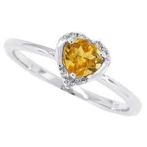  0.58Ct Heart Shaped Citrine and Diamond Ring in 10Kt White 