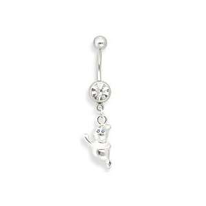   Ghost with Jeweled Eyes Dangle Halloween Belly Button Ring Jewelry