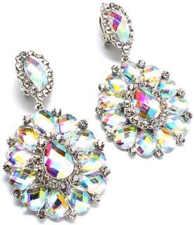   CRYSTAL RHINESTONE BRIDAL COUTURE CLIP ON CHANDELIER EARRINGS  