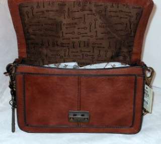 Fossil Vintage Re Issue Leather Brown Flap Clutch Bag Purse NWT 