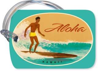 Vintage Travel HAWAIIAN LUGGAGE TAG Duke Surfing HAWAII  