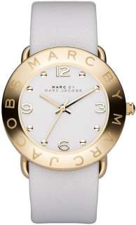 MARC JACOBS GOLD BEZEL WHITE LEATHER WOMENS WATCH MBM1150*  