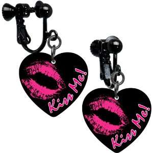  Hot Pink Kiss Me Heart Clip Earrings Jewelry