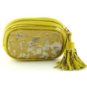  New Oryany Sequin Yellow Fringe Tassle Pouch Handbag 